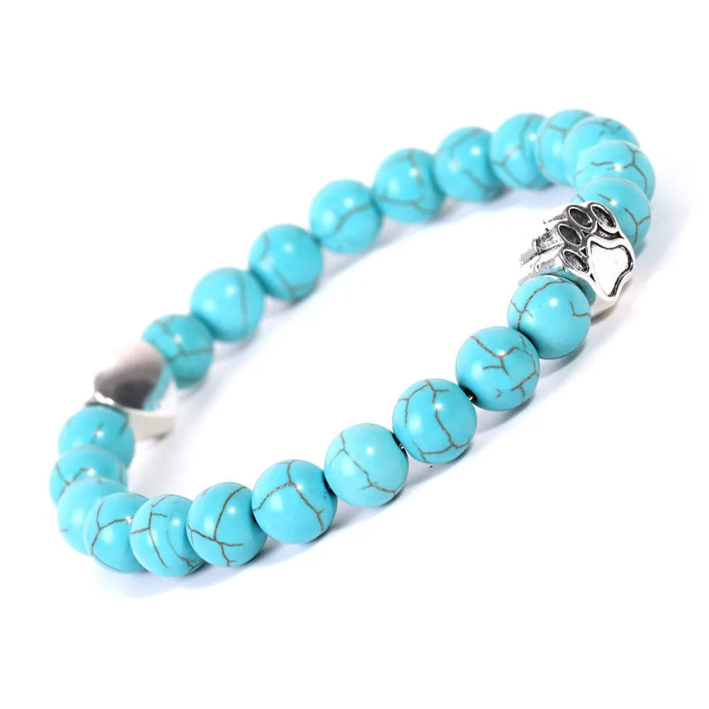 Tigereye Indian agate dog's paw beaded bracelet with geometric design