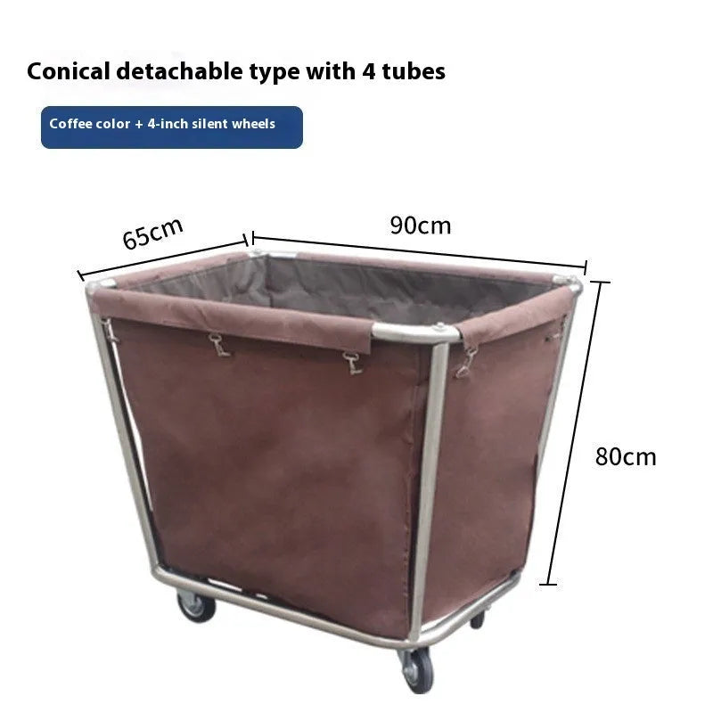 Stainless steel hotel linen trolley housekeeping cart with blue or brown bag and 4, 8 or 10 tube options