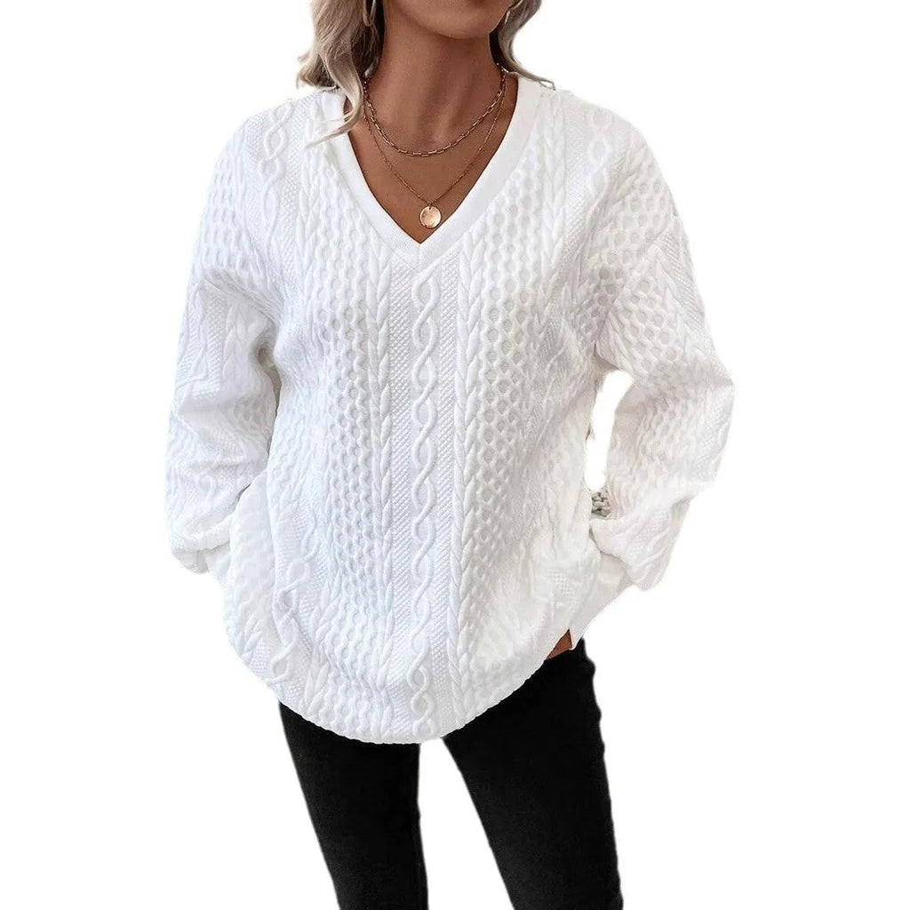 Milky white loose fit casual t-shirt with 3D patterns and long sleeves