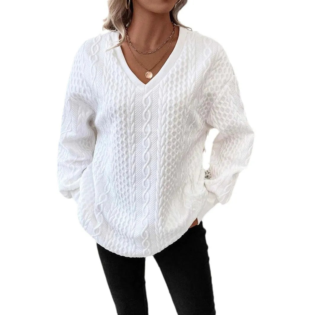 Milky white loose fit casual t-shirt with 3D patterns and long sleeves