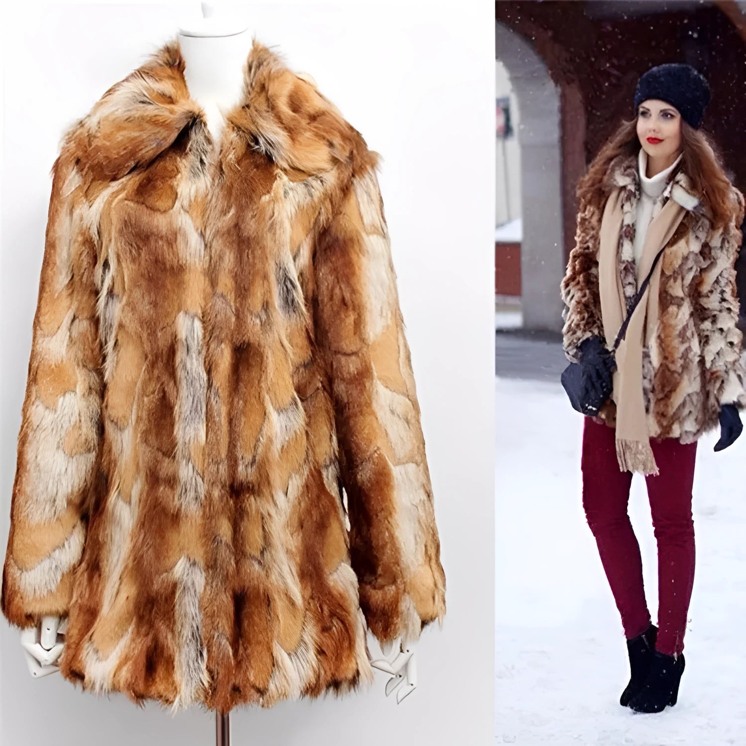 Women's tiger pattern faux fur leather jacket with medium length and long sleeves