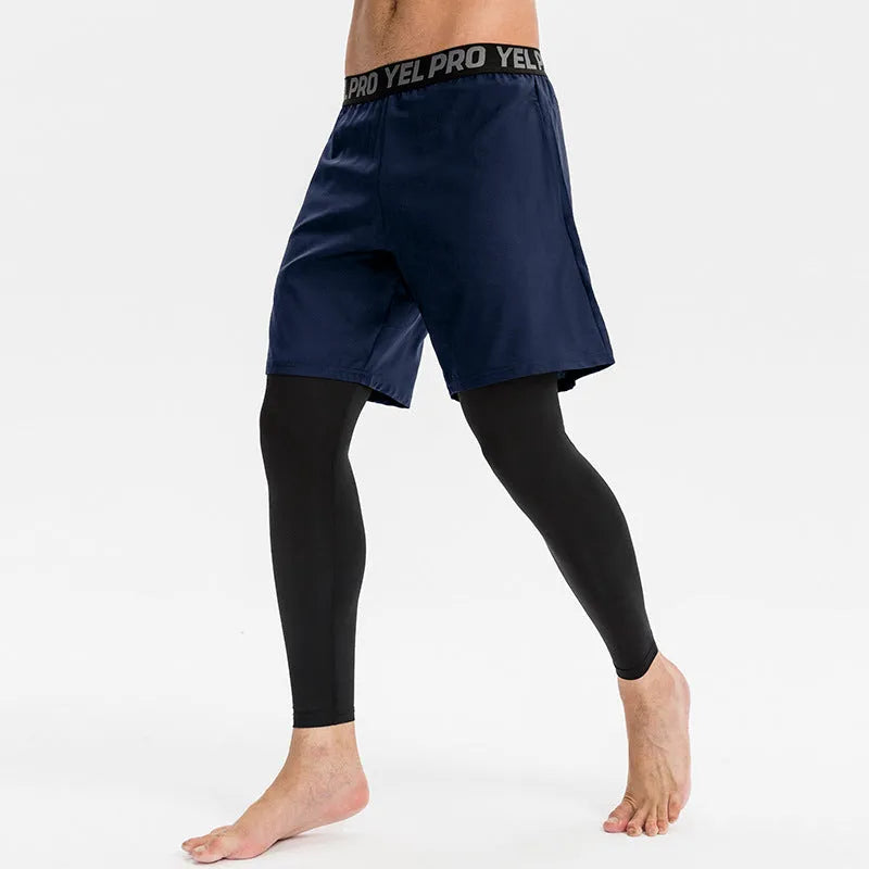 Man wearing gray quick-drying high elastic tight pants for fitness exercise