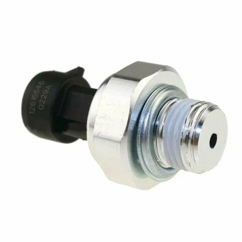 Genuine GM oil pressure sensor with part numbers for Buick and Chevrolet vehicles.