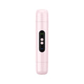 White and pink portable electric depilator with floating shaver blade and USB charging cable.