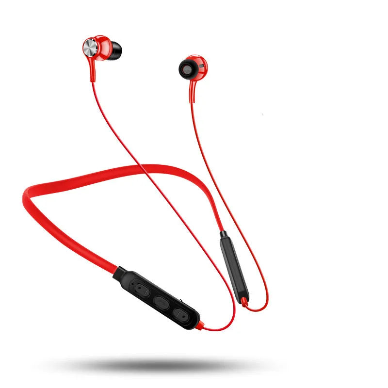 G03 black red white neckband sports Bluetooth earphones with neck-hanging design and USB cable