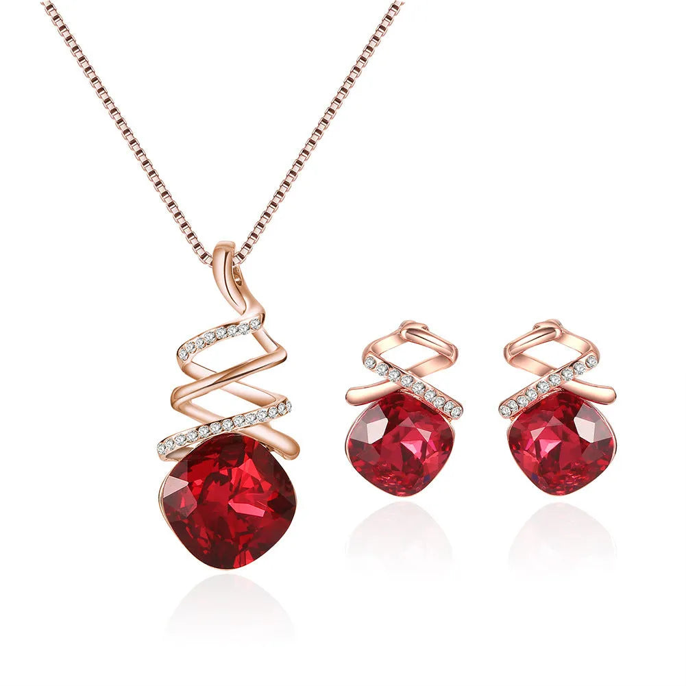 Alloy bridal necklace and earrings set with diamond detailing and water wave chain