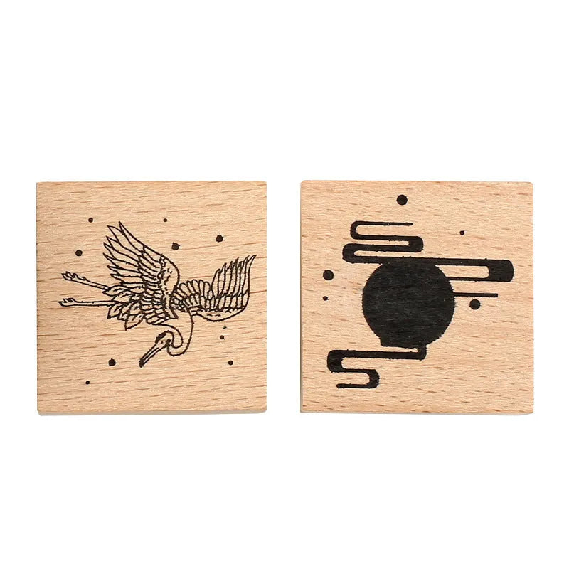 Mr. Paper wooden DIY rubber stamp seal set with crane design options for card making and scrapbooking.