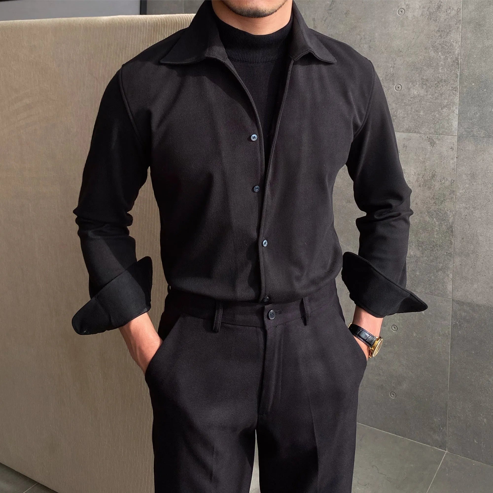Men's casual viscose blend shirt with asymmetric design in blue, sizes M to 4XL