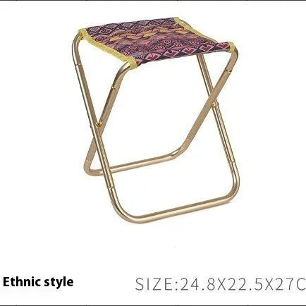 Black ethnic style aluminium alloy folding stool in open position for outdoor seating