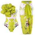Women's blue swimsuit and matching gauze skirt set for beach holidays