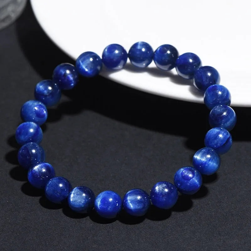 Natural blue crystal ball bracelet with spherical beads and traditional Ruyi charm, available in multiple sizing options
