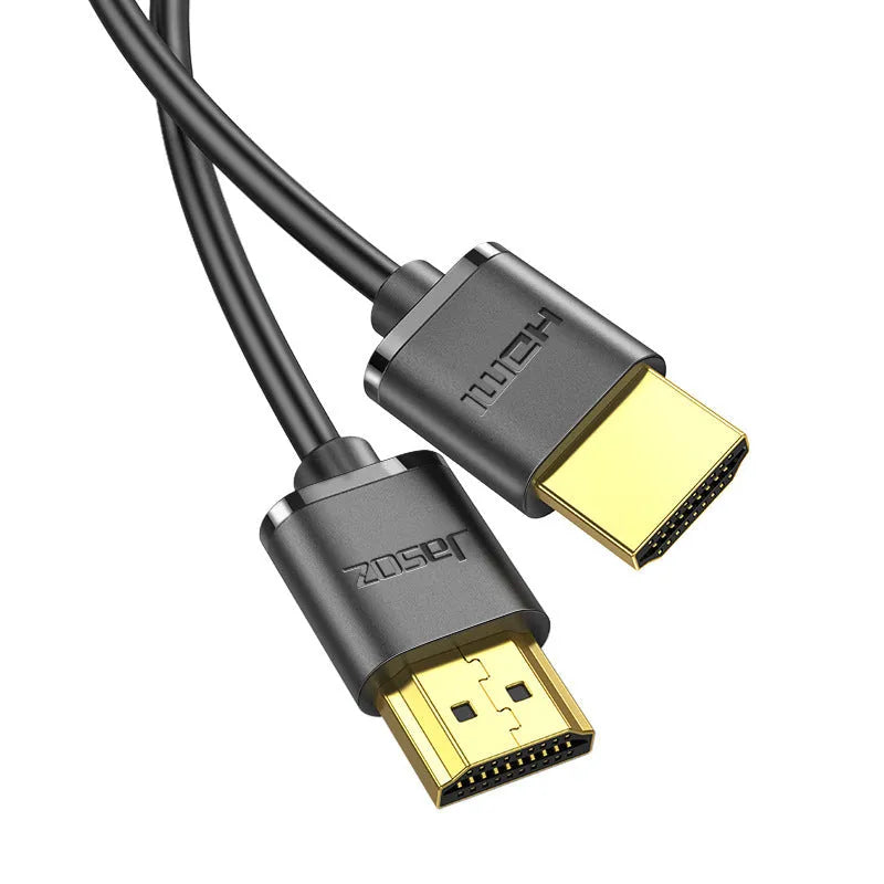 HDMI video cable with gold-plated connectors and thin black cable, available in multiple lengths
