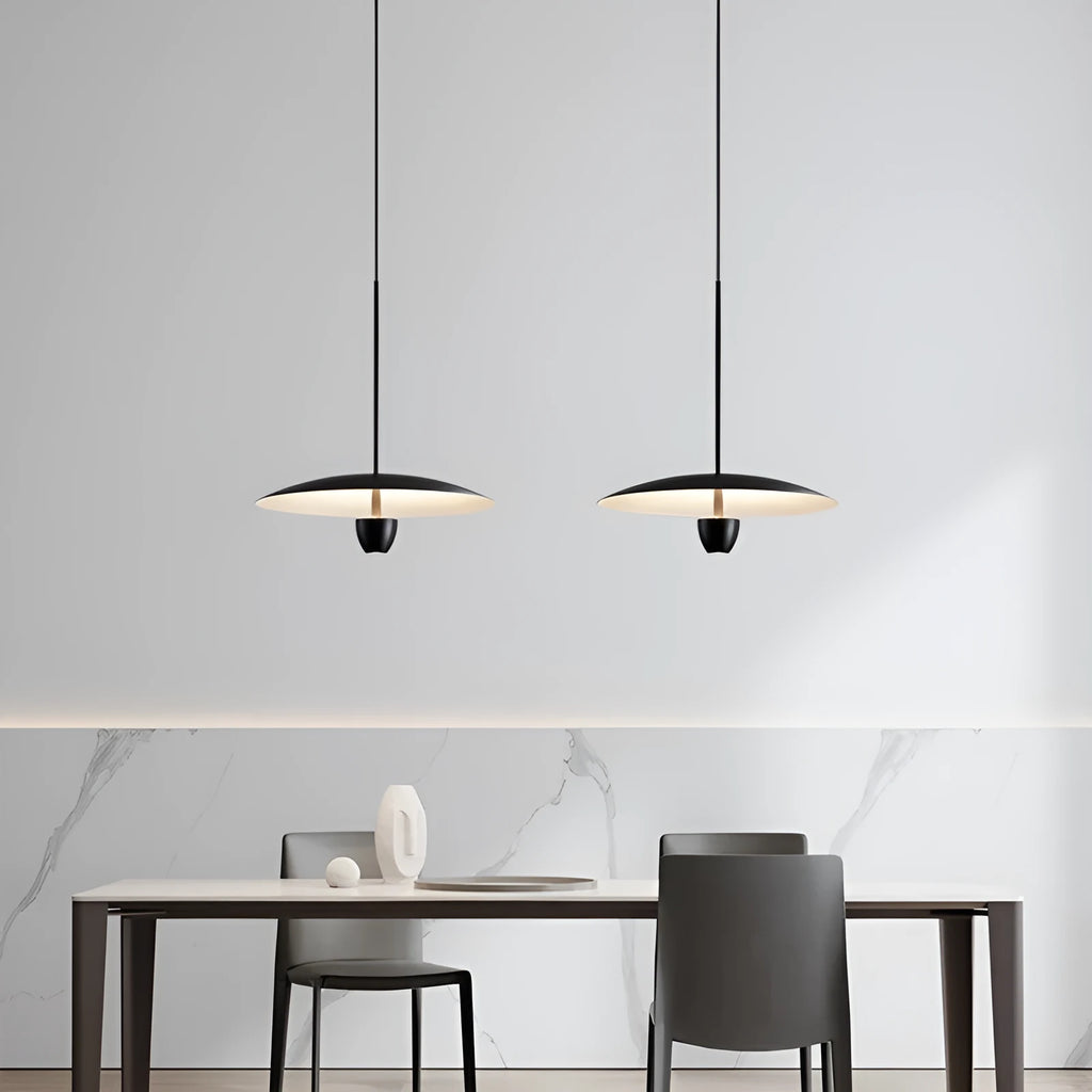 Modern minimalist black chandelier with 400mm diameter emitting warm light for dining room or bedroom