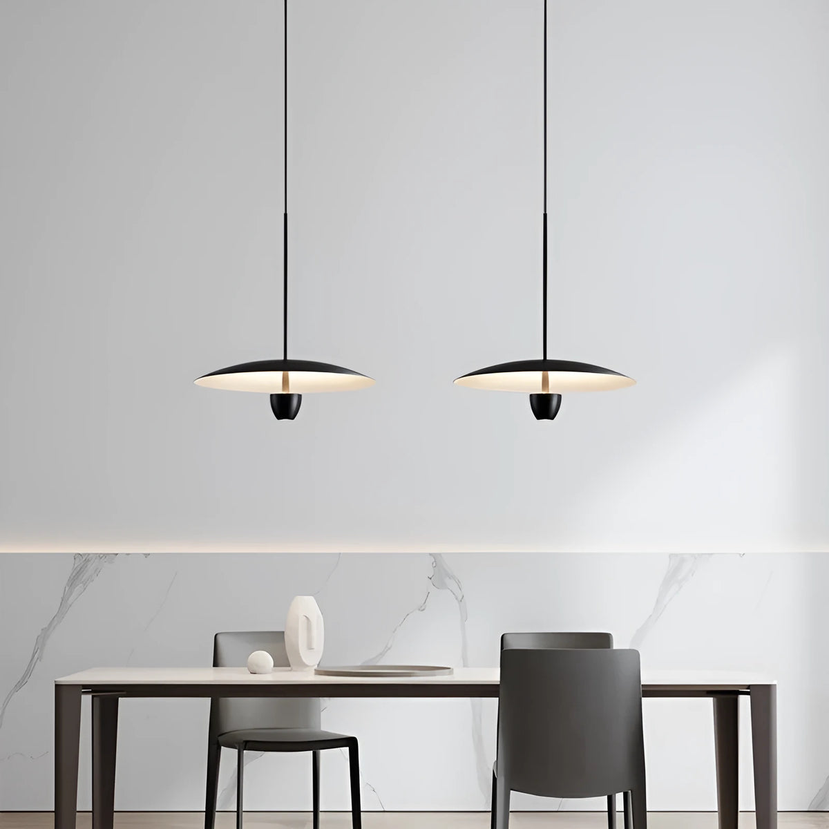 Modern minimalist black chandelier with 400mm diameter emitting warm light for dining room or bedroom