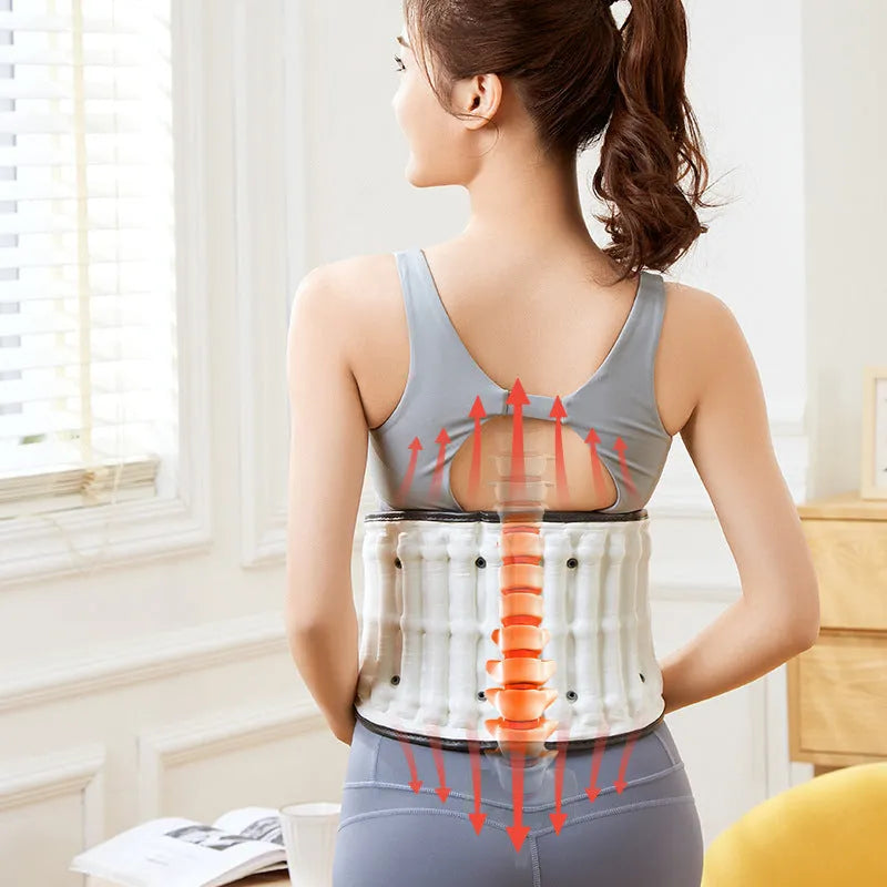 Automatic inflation lumbar disc correction waist supporter in PU material on a white background.
