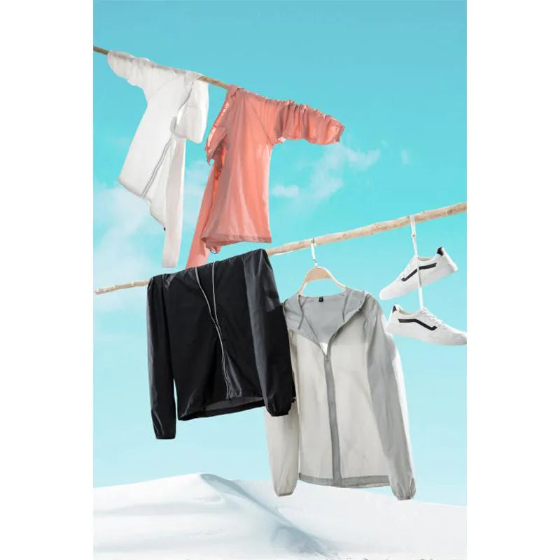 Sun protection shell jacket for women and men in solid colour, hooded nylon quick-dry waterproof windproof reflective outdoor coat