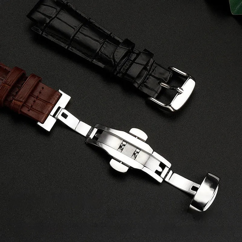 Genuine calfskin leather watch strap in brown with concave-convex mouth design, 24x14mm size