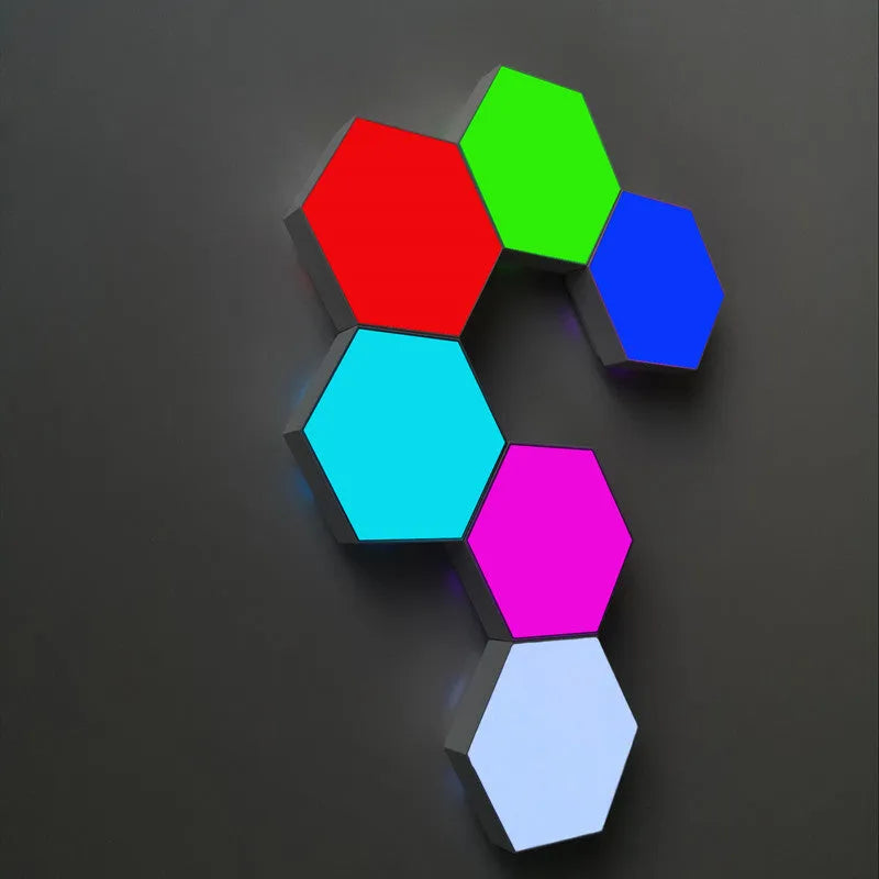 British Creative Helios touch wall lamp with hexagonal modular assembly and plastic shade, 103 by 90 by 30 mm