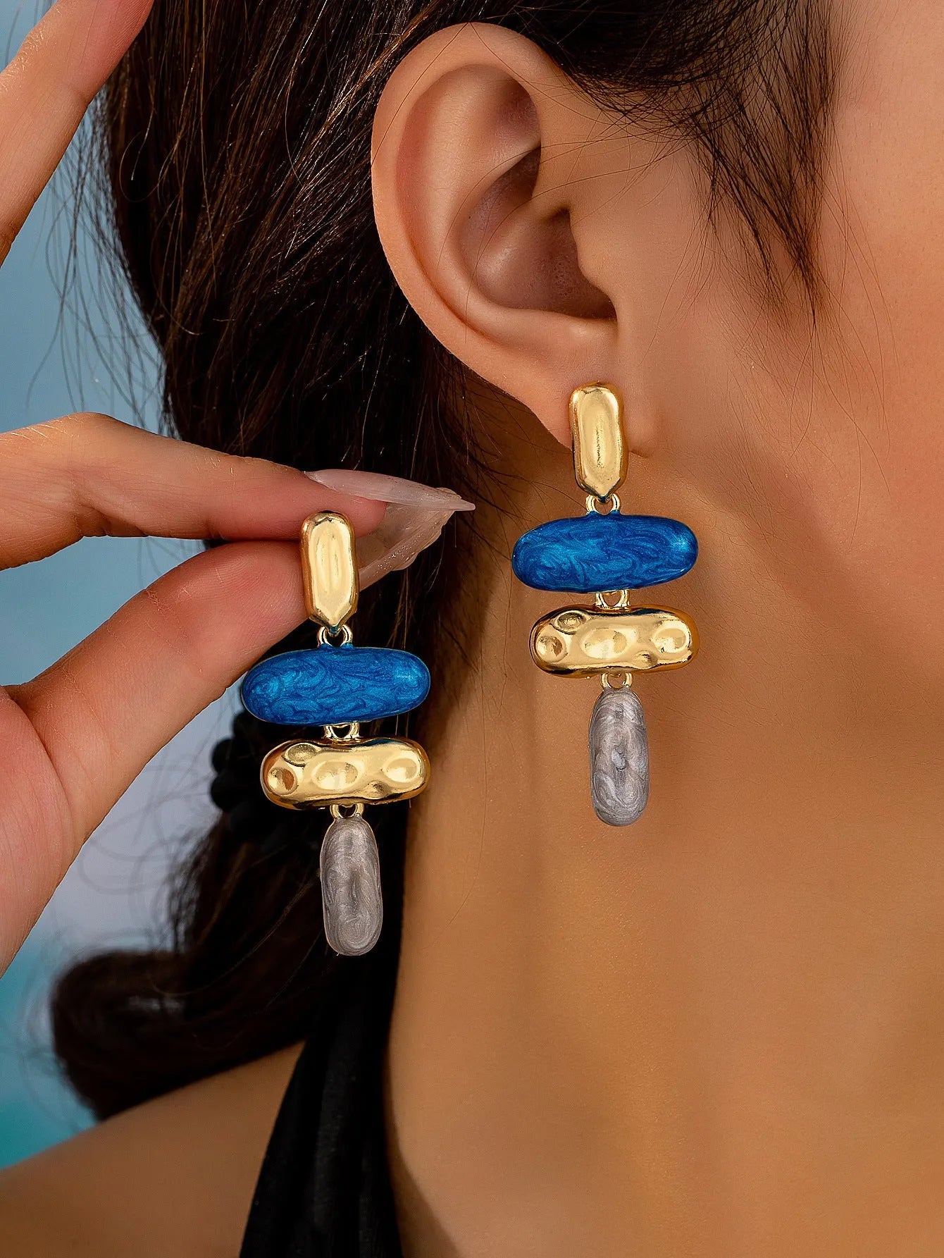 Zinc alloy geometric stud earrings with electroplated finish for women