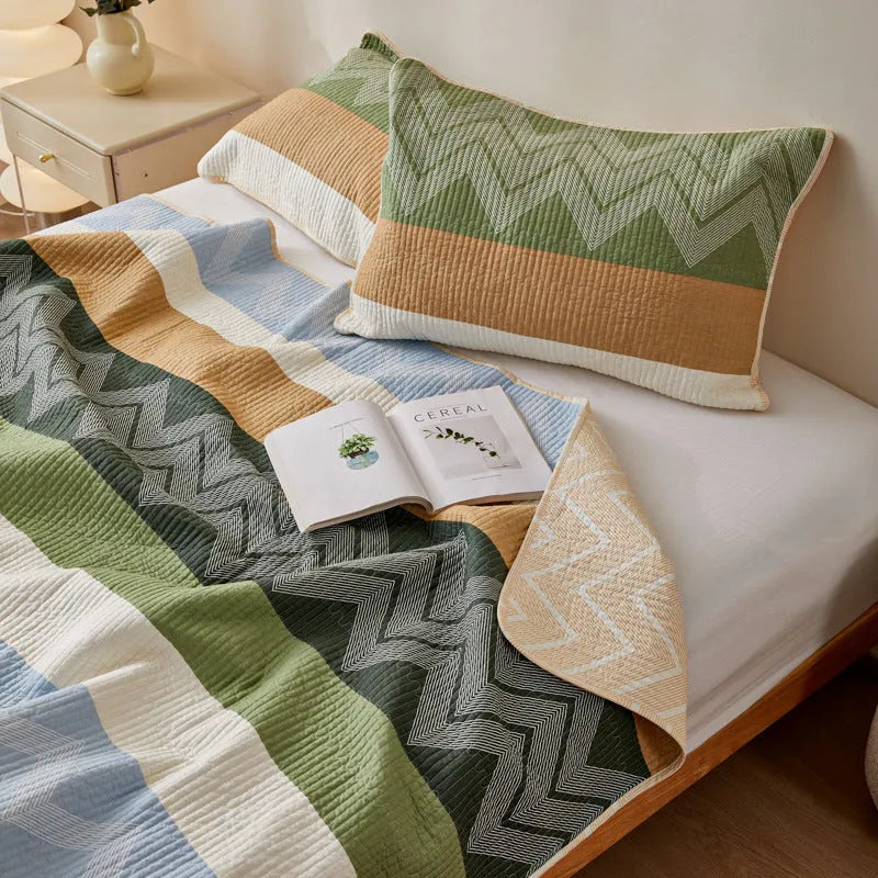Pure cotton printed bed sheet set in a modern design for a 2.2 metre bed, showing two size options.