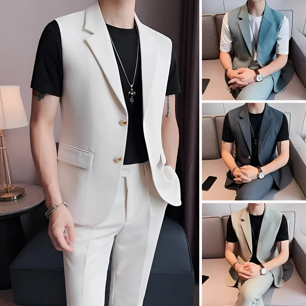 High Sense men's slim fit vest in black, white, and blue with polyester lining