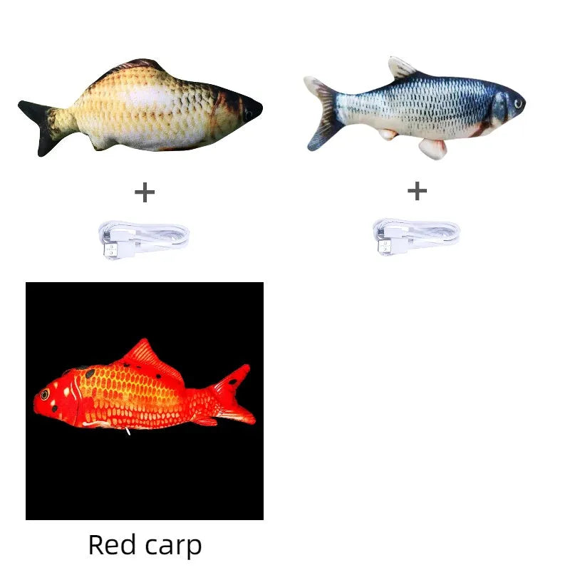 Electric jumping fish cat toy 30cm long with USB cable, multicolour options including carp and clownfish designs