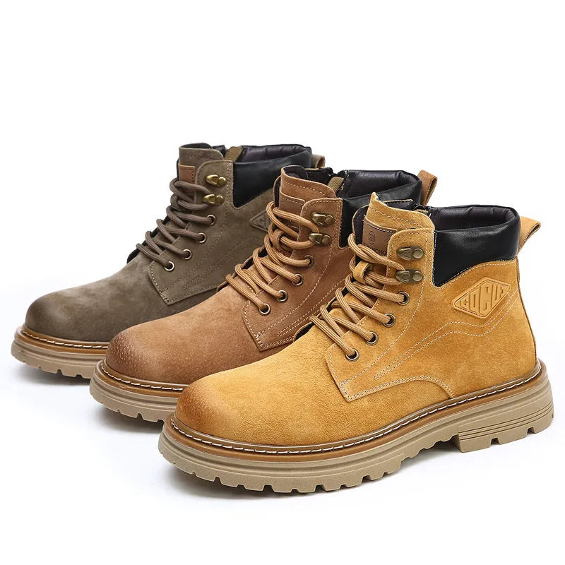 British retro desert boots for men with genuine leather upper and cow tendon sole, brown colour