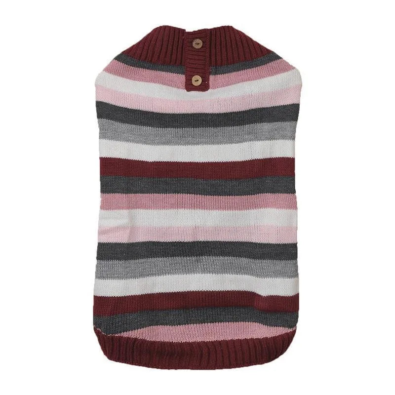 Grey dog sweater with a horizontal zip and a button pocket on a small dog.