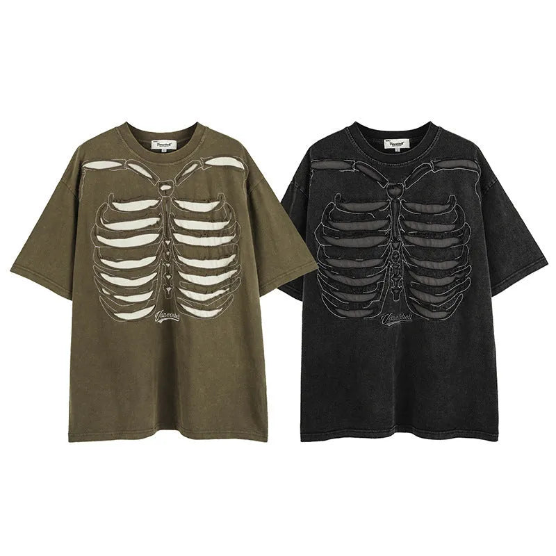 Skull pattern printed cotton t-shirt in loose fit with drop shoulder sleeves