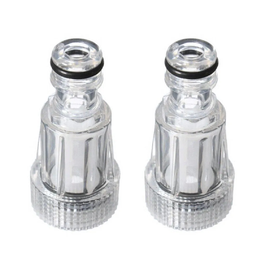 Transparent plastic inlet water joint for Karcher pressure washers, 3cm diameter.
