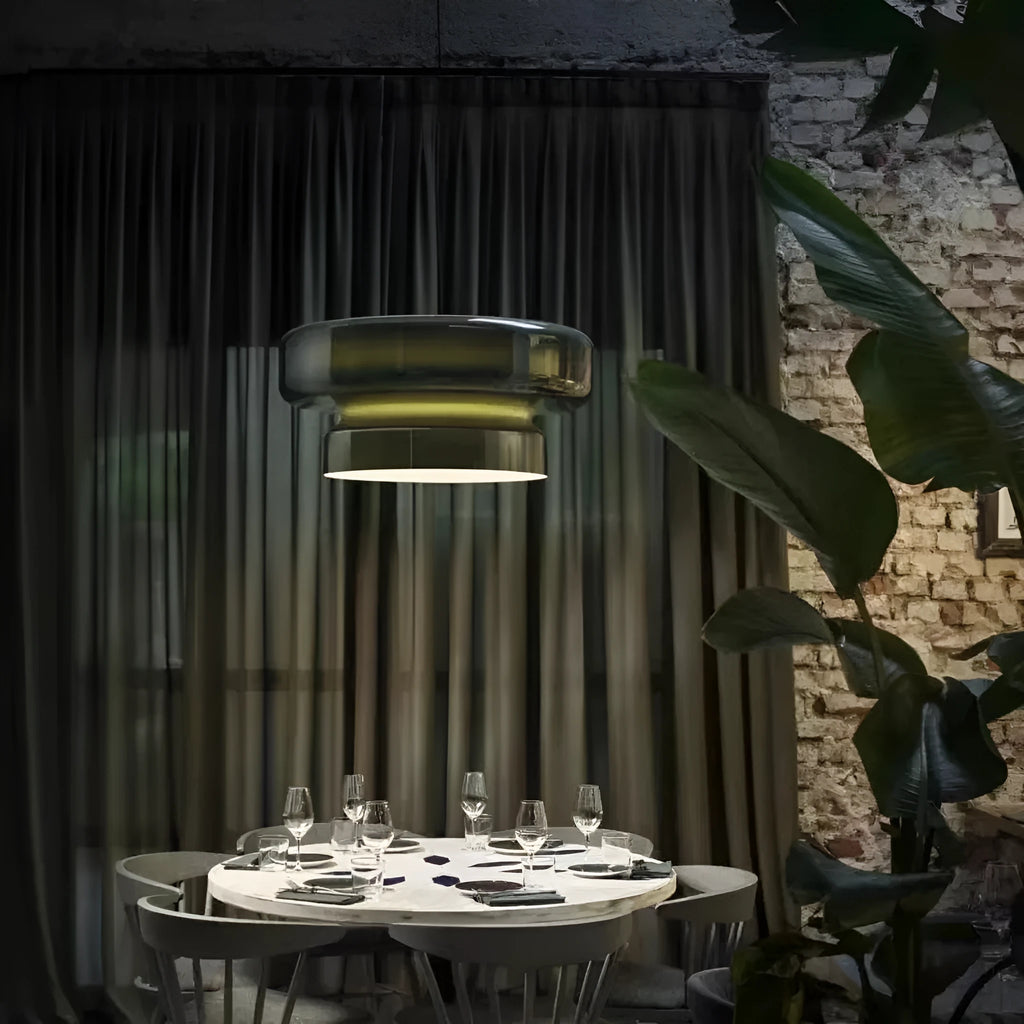 Modern glass chandelier light fixture with dimensions 36x36x18cm