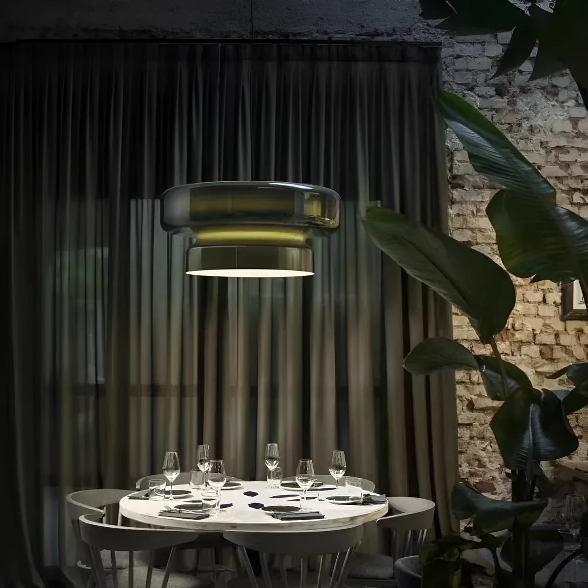 Modern glass chandelier light fixture with dimensions 36x36x18cm