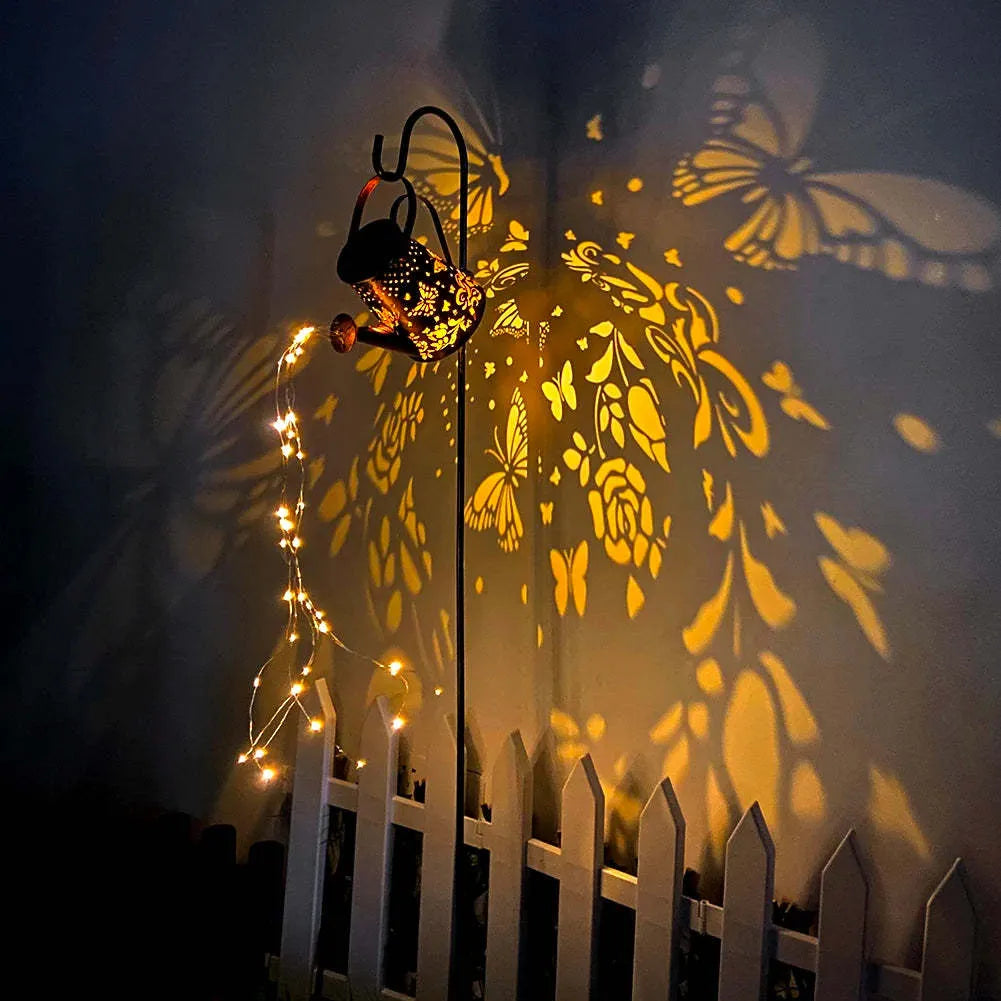Iron solar garden lamp with butterfly pattern design for outdoor lighting