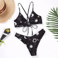 Small chest push up women's swimwear two-piece set with sleeveless top and pants in yellow, sizes S to XL