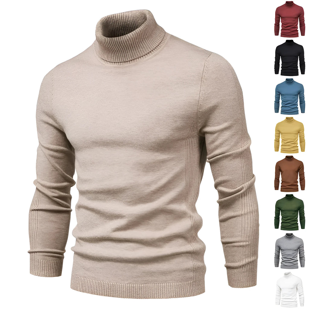 Men's slim fit turtleneck pullover sweater in viscose, long sleeve casual top, sizes S to XXL