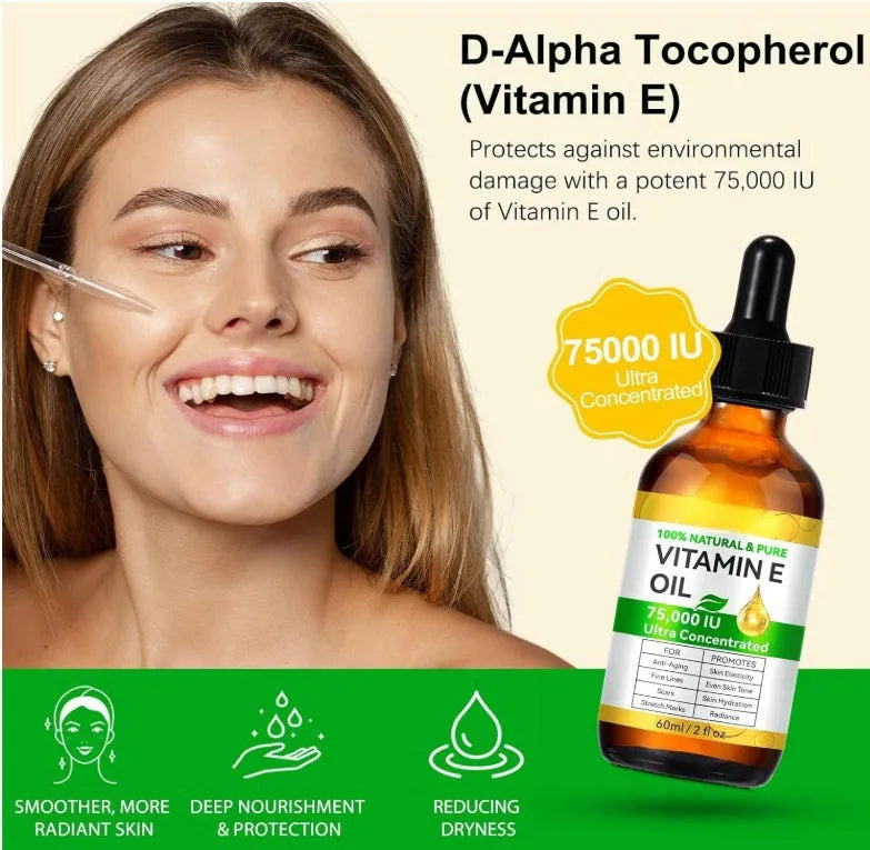 Vitamin E oil 60ml cosmetic skincare oil single bottle for face hair nails body