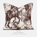 Modern abstract golden horse design on a Jacquard woven square cushion with a feather velvet core.