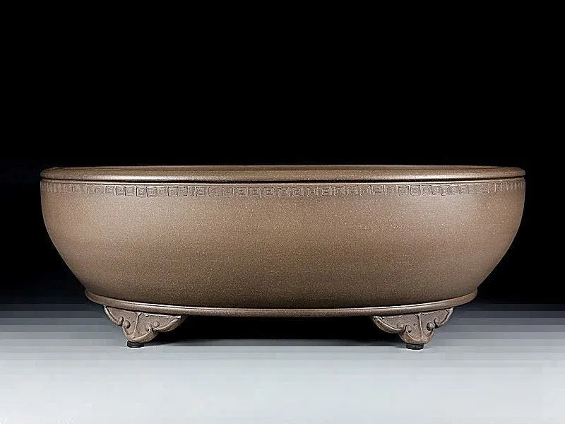 Handmade oval purple sand flowerpot in black mud green colour measuring 50cm long