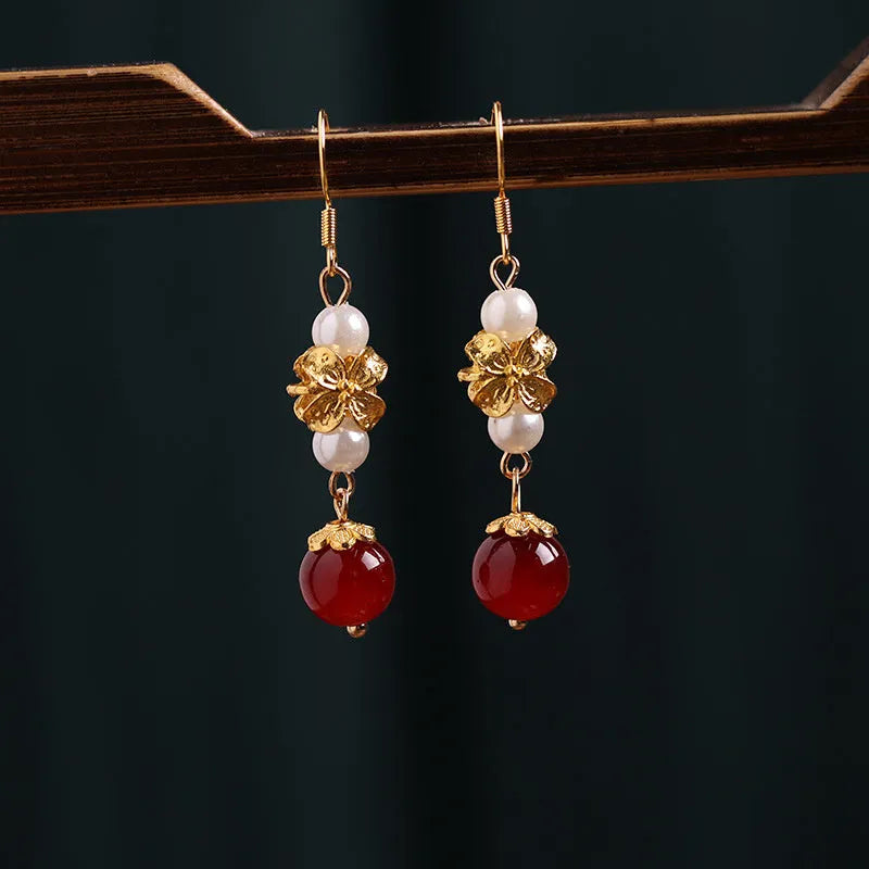 Vintage geometric alloy earrings with electroplated finish in 6# colour for cheongsam attire