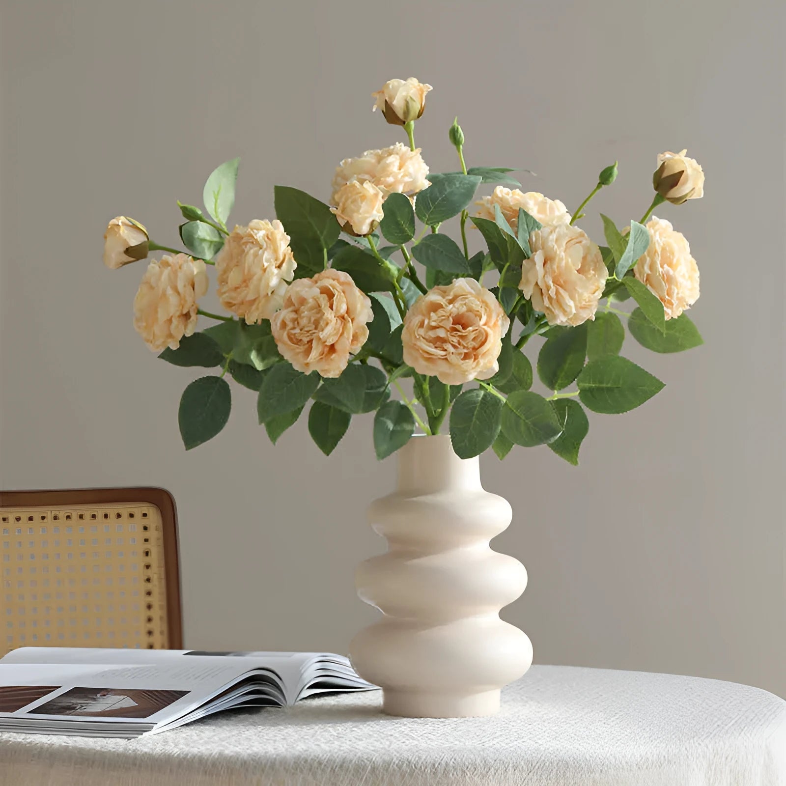 Silk emulational rose flower with baking edge process in beige for wedding and home decoration