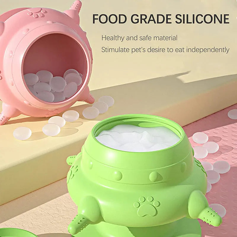 Pink silicone pet nursing device with bionic breast-shaped milk bowl for feeding puppies and kittens