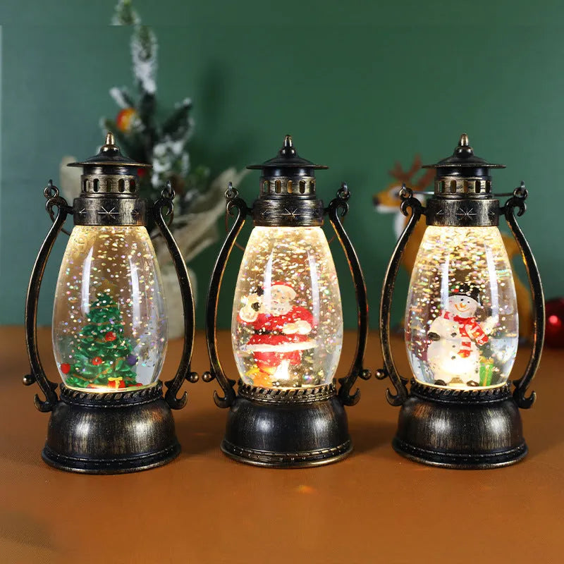 Portable oil lamp crystal ball desktop decoration with snowman design and paper-style finish.