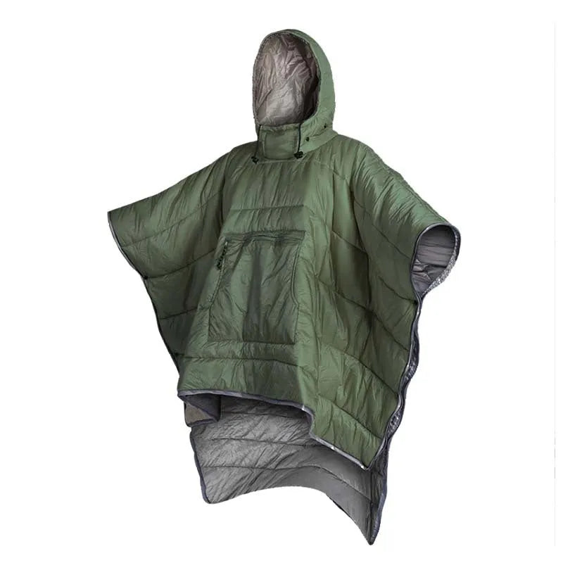 Army Green adult wearable cloak sleeping bag unfolded showing 200x140cm size