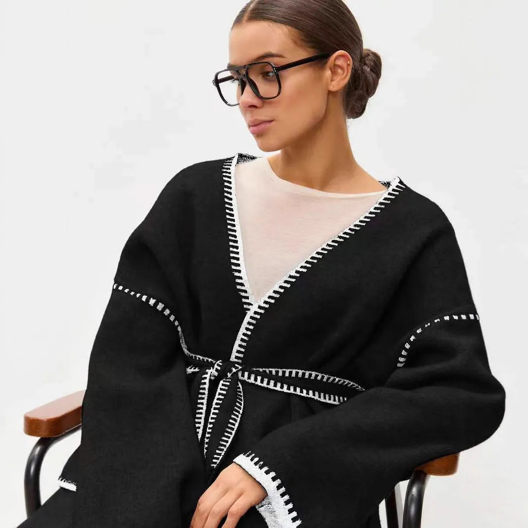 Loose fit knitted cardigan in imitation cashmere fabric, available in black, camel or white colour