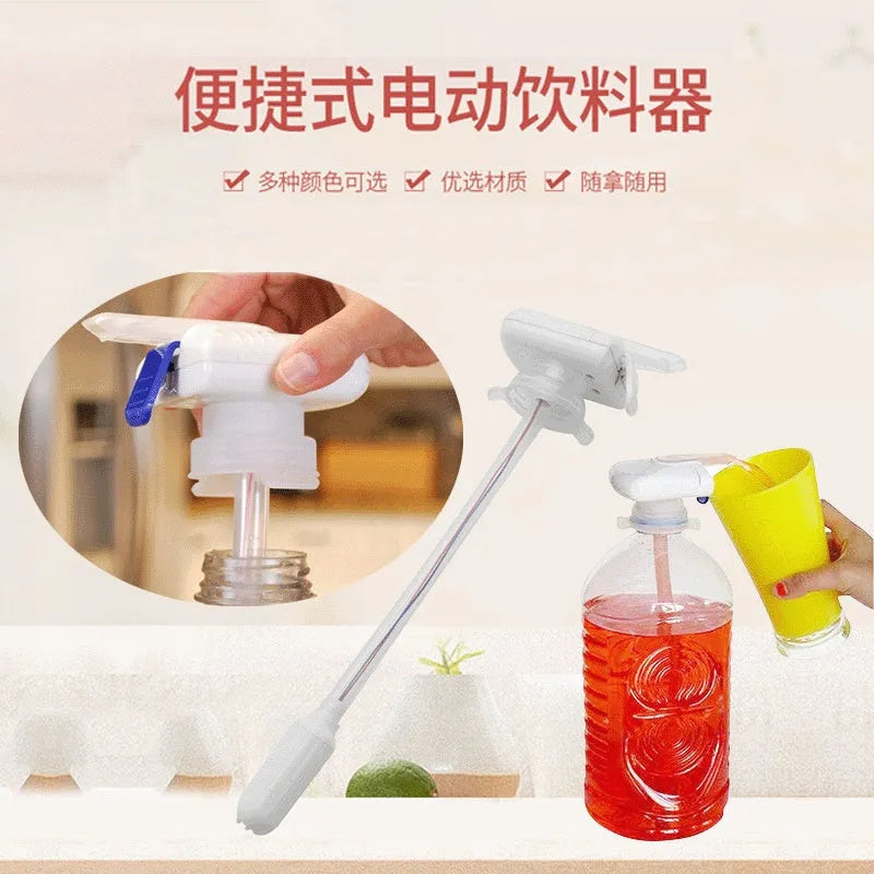 Manual beverage pumping device with silicone straws and press handle in blue or white options