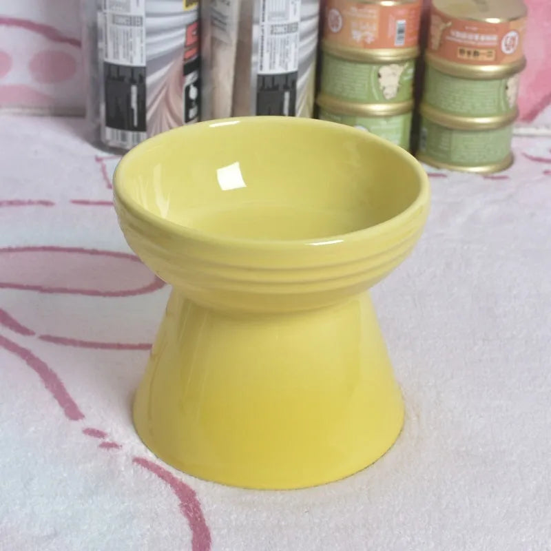 Black ceramic pet bowl with high neck protector and anti-tumble base design
