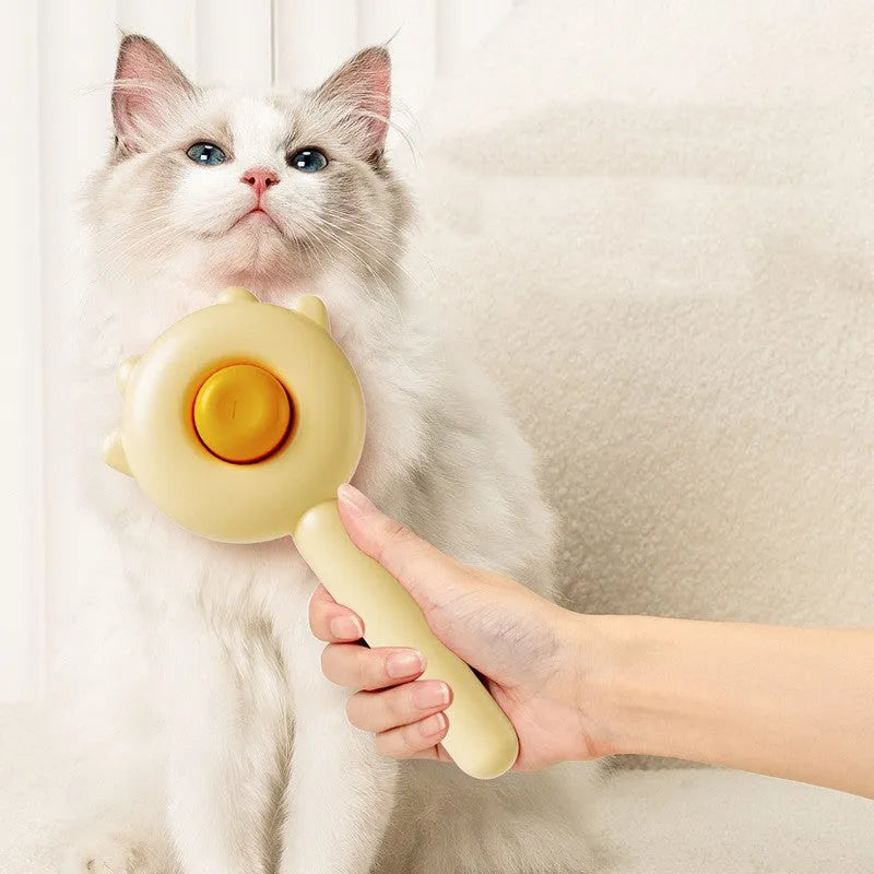 Cat comb with stainless steel teeth and ABS handle in green colour for hair removal and massage