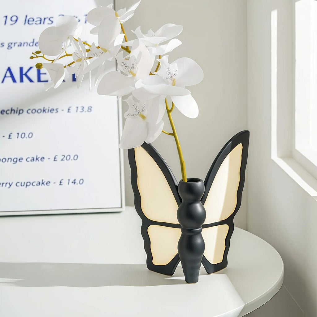 Ceramic butterfly vase and matching tissue box set with waterproof lightweight luxury design