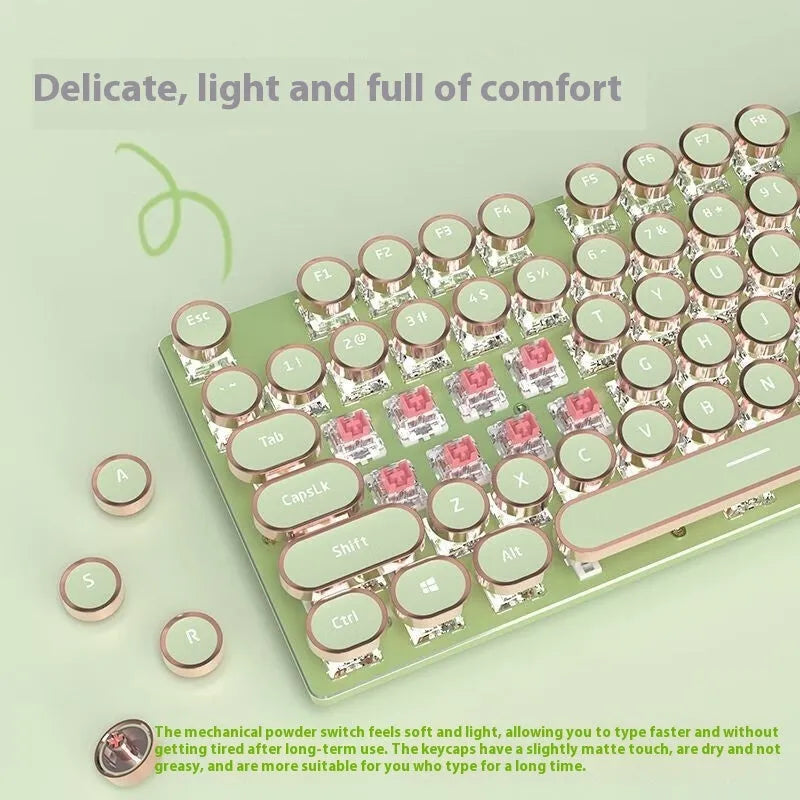 Mechanical keyboard with aluminium panel, white backlighting, and multifunction knob in matcha green colour