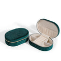 Oval velvet jewellery storage box with flannel interior in Korean style design measuring 15x10x5cm